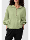 Smoke Green Half Zipper Kangaroo Pockets Drop Shoulder Hoodie