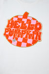 White Halloween Hello Pumpkin Patched Pullover Sweatshirt