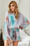 Multicolor Tie Dye Top & Drawstring Shorts Loungewear Set