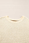 Beige Swiss Dot Drop Shoulder Patchwork Loose Knit Top