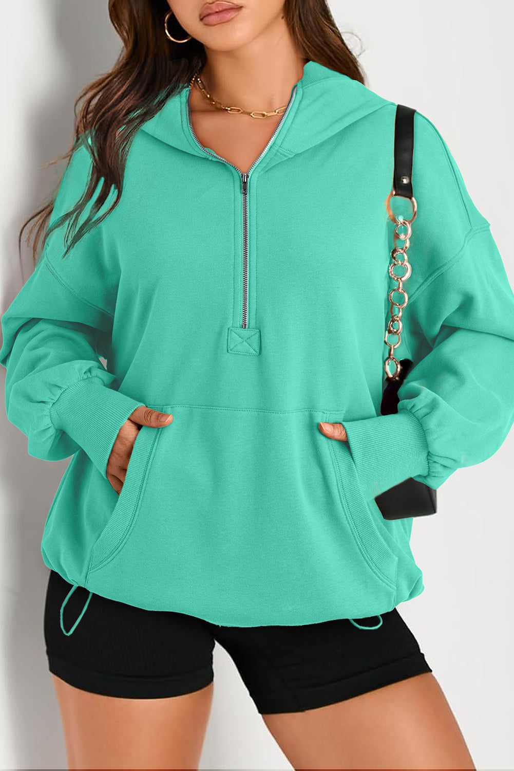 Bonbon Kangaroo Pocket Half Zipper Oversized Hoodie