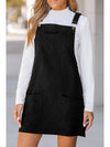 Black Plain Corduroy Pockets Overall Dress