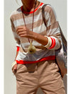 Apricot Colorblock Striped Round Neck Drop Shoulder Sweater