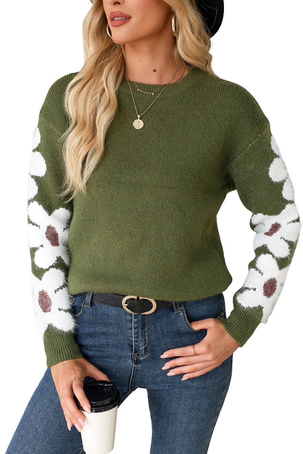 Jet Stream Flower Sleeve Drop Shoulder Sweater