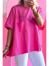 Bright Pink Patched Pocket Exposed Seam Oversized T Shirt