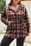 Green Plaid Plus Size Kangaroo Pocket Drawstring Hoodie