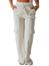 Beige Plain Cargo Pockets High Waist Sweatpants