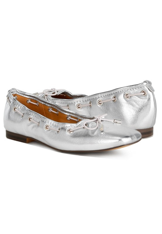 Marlow Metallic Eyelet Detail Bow Ballerinas