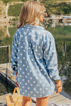 Sky Blue Star Print Raw Hem Denim Jacket