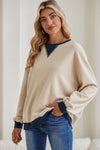 Red Clay Color Block Drop Shoulder Crewneck Oversized Sweatshirt