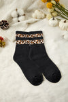 Black Leopard Double Stripe Crew Socks