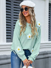 Angel Wings Flower Round Neck Long Sleeve Sweater - Cocoa Yacht Club