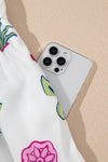 White Floral Ruffle Hem Pop of Color Neckline Dress