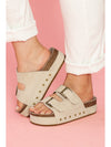 Beige Suede Buckle Decor Corky Platform Slides Shoes