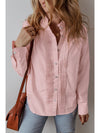 Light Pink Pleated Button-up Plain Shirt