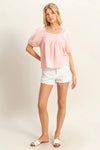 HYFVE Crochet Detail Puff Sleeve Peasant Top