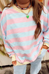Sky Blue Stripe Colorblock Plus Size Sweatshirt