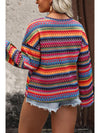 Red Striped Print Long Sleeve Plus Size Knit Top