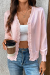 Pink Solid Color Button Knitted Cardigan