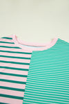 Green Stripe Colorblock Patchwork Side Slit Plus Size Sweatshirt