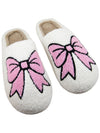 White Cute Bowknot Pattern Fuzzy Winter Home Slippers