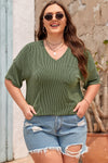Black Twist Corded V-Neck Plain Plus T-Shirt