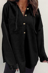 Black Button Up Knitted Sleeve Hoodie