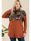 Celeste Full Size Curved Hem Leopard Turtleneck Long Sleeve Blouse