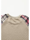 Apricot Plus Size Plaid Raglan Sleeve Crew Neck Sweatshirt