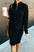 Black Ribbed Zip Neck Drop Shoulder Pullover Bodycon Skirt Set