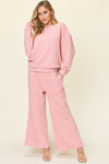 Double Take Full Size Texture Long Sleeve Top and Pants Set - Cocoa Yacht Club