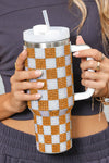 Black 40oz Rhinestone Checkered Handled Tumbler