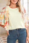 Beige Floral Patchwork Batwing Sleeve Blouse