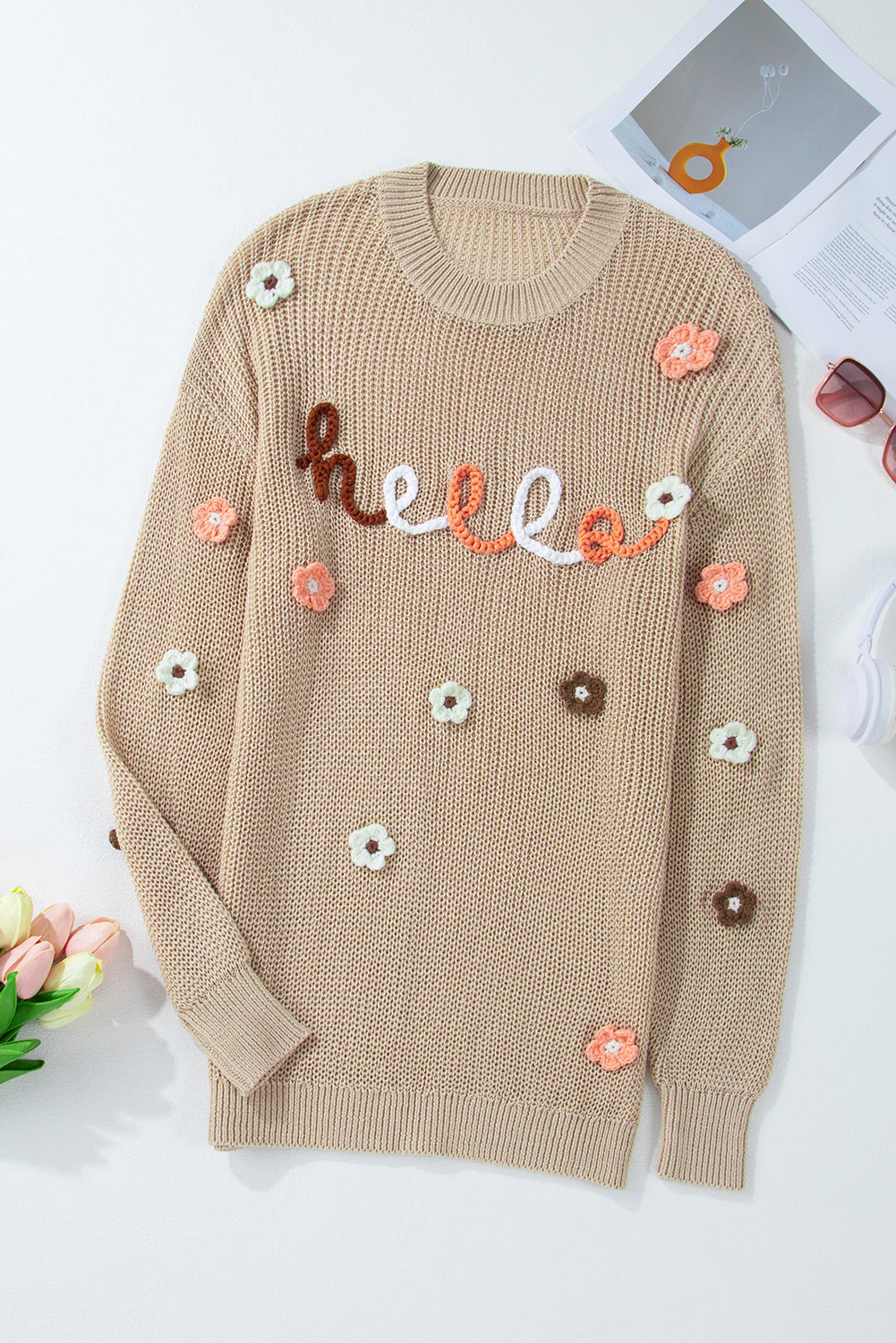 Sweaters Parchment Hello Floral Embroidered Knit Loose Sweater.