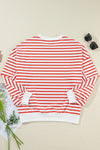 Blue Stripe Drop Shoulder Crew Neck Loose Sweatshirt