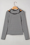 Black Striped Cutout Long Sleeve Top