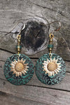 Real Teal Retro Sunflower Disc Alloy Dangle Earrings