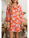 Black Floral Print Lapel Collar Loose Shirt Mini Dress