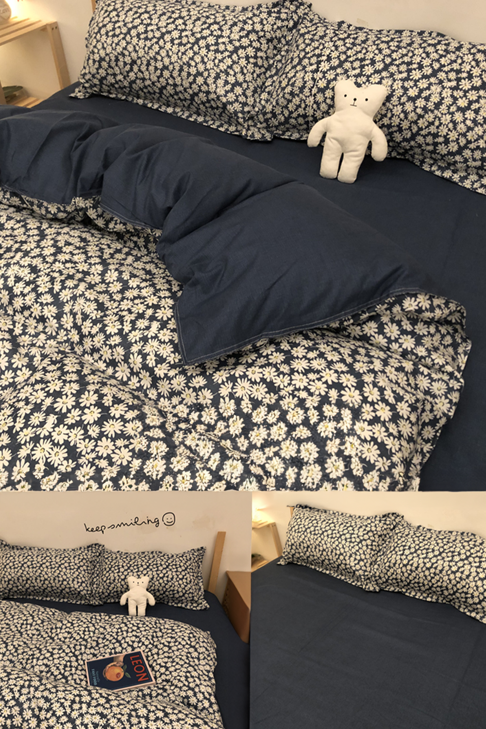 Sky Blue Daisy Print Conforming 4-piece Bed Set