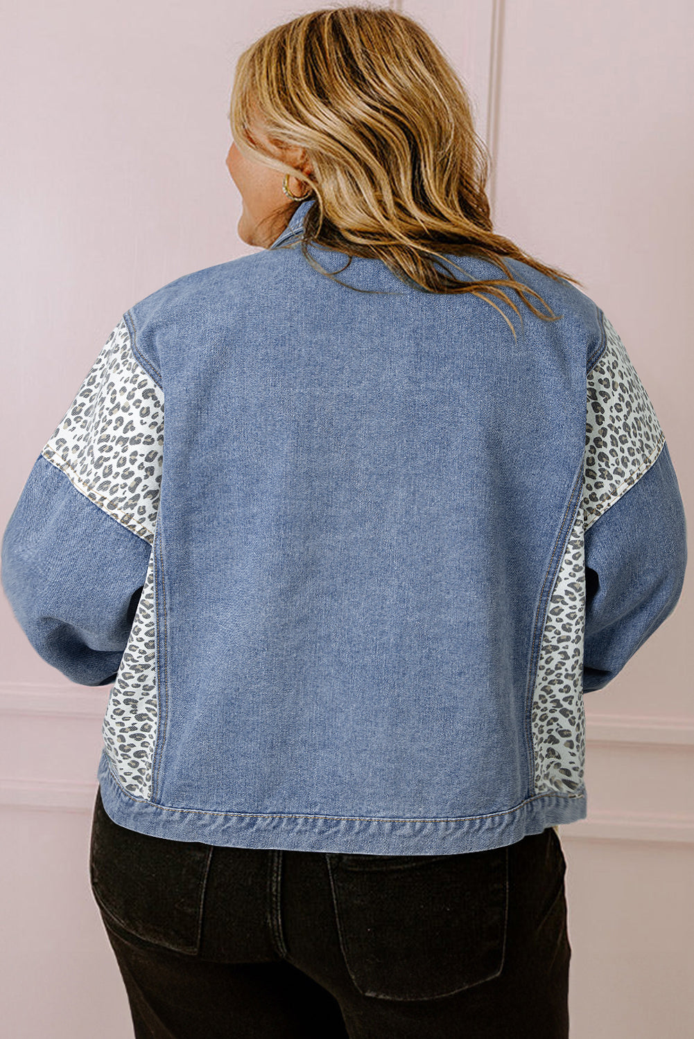 Beau Blue Leopard Patchwork Plus Size Denim Jacket