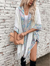 Fringe Half Sleeve Hooded Poncho - Cocoa Yacht Club