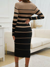 Devine Color Block Round Neck Long Sleeve Midi Dress - Cocoa Yacht Club