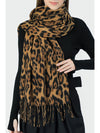 Coffee Leopard Print Fringe Warm Large Scarf