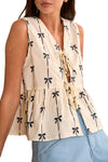 White Sweet Bow Print Tie Front Sleeveless Top