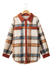 Brown Stripe Plus Size Plaid Print Collared Buttoned Jacket