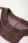 Dark Brown Plaid Bishop Sleeve Pullover Sweater