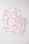 Pink Santa Claus Striped Print Loose Fit Two Piece Loungewear Set