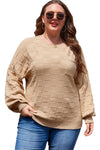 Rose Tan Solid Checkered Textured Knit Plus Size Sweater