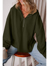 Smoke Green Half Zipper Kangaroo Pockets Drop Shoulder Hoodie