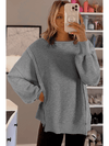 Gray Knit Bishop Sleeve Split Oversized Sweatshirt